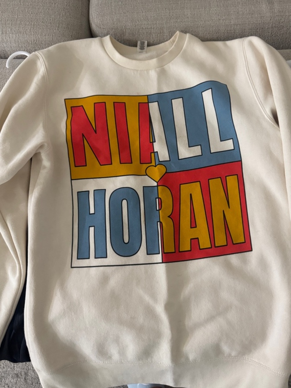 Cream Crewneck Sweatshirt with Multicolor Graphic